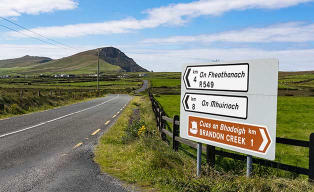 Sign for Brandon creek in the Dingle Peninsula, County Kerry in the Republic of Ireland