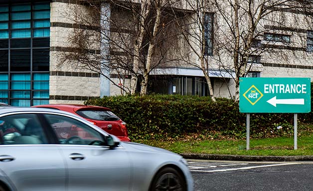 Cars entering the National Car Test Centre, (NCT) in Fonthill, Dublin, Ireland.